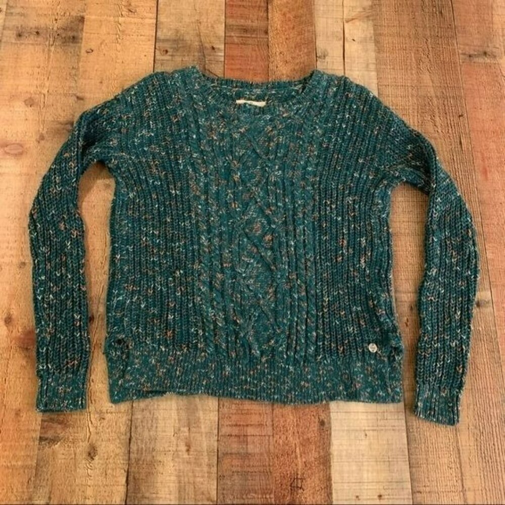 Vans womens long sleeve crew neck cable knit sweater in blue orange white - L